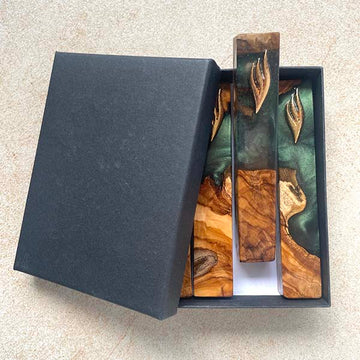 Green Ensemble - Four-Piece Olive Wood Mezuzah Set