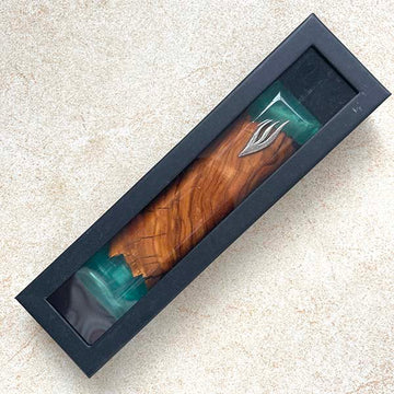Green Treasure - Chic Pearl Green & Olive Wood Mezuzah