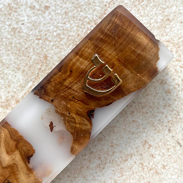 White Grace -  Handcrafted Olive Wood Mezuzah