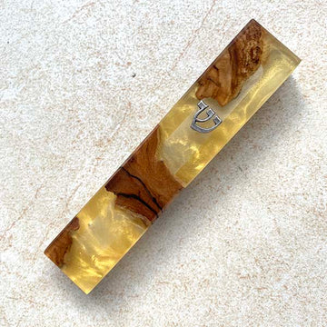 Golden Splendor - Olive Wood and Acorn Mezuzah