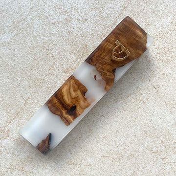 White Grace -  Handcrafted Olive Wood Mezuzah