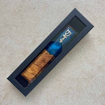 Sea-blue Splendor - Olive Wood Mezuzah in Pearl Blue