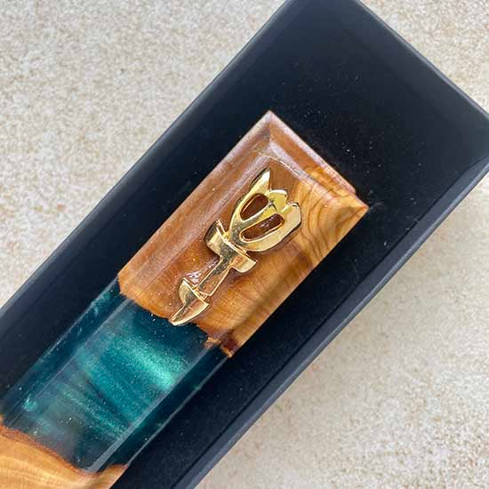 Green Tranquility - Israeli Olive Wood Mezuzah Case