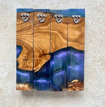Blue Coral - set of four Olive Wood Mezuzah Cases