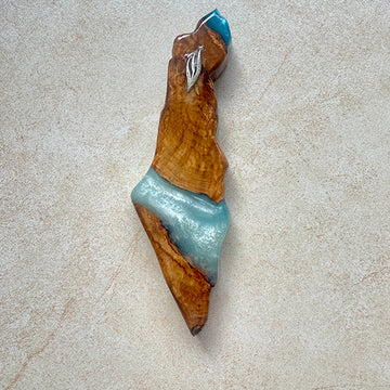 Turquoise Eretz Israel - Olive Wood Mezuzah
