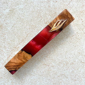 Scarlet Splendor - Red Epoxy and Olive Wood Mezuzah from Israel
