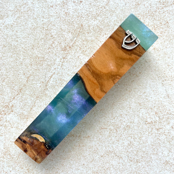Celestial Glow - Shiny Blue & Purple Olive Wood Mezuzah Case