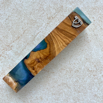 Heavenly Twilight - Olive Wood Mezuzah in Shades of Blue & Purple