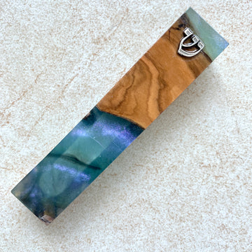 Starlit Serenity - Purple & Blue Israeli Olive Wood Mezuzah Case