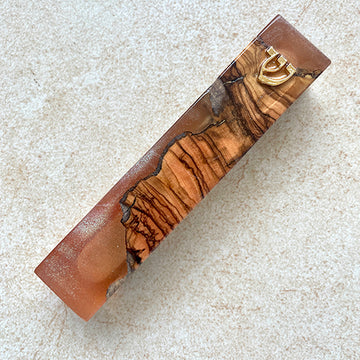 Amber Glow - Mezuzah Case from Olive Wood and Golden Epoxy