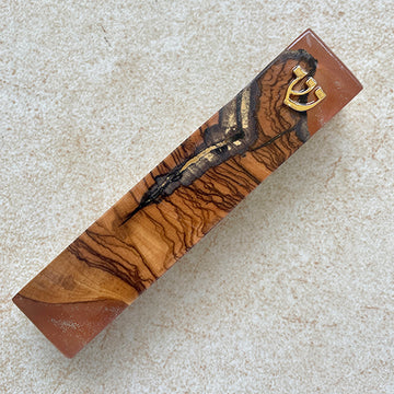 Sunset Radiance - Epoxy and Olive Wood Mezuzah Case with Golden Hues