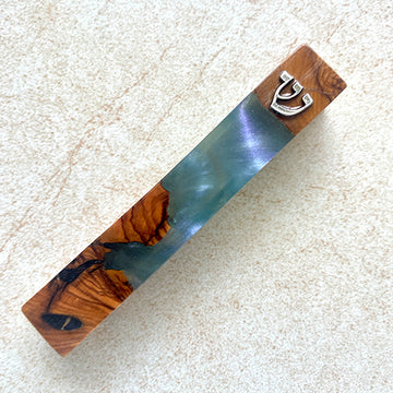 Aqua Essence - Mediterranean Blue Olive Wood Mezuzah Case