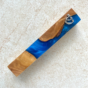 Blue Serenity - Israeli Handmade Olive Wood Mezuzah Case