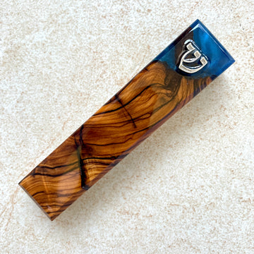 Summer in Eilat - Blue Olive Wood Mezuzah Case