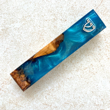 Blue Depths - Blue Colour Olive Wood Mezuzah Case