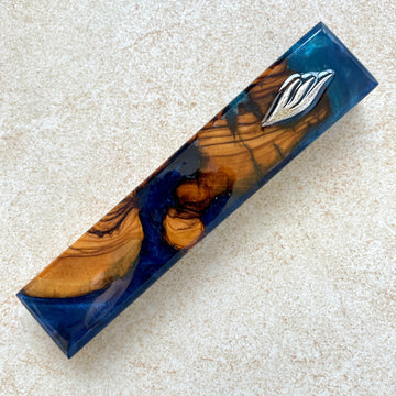 Blue Love - Handcrafted Olive Wood Mezuzah Case