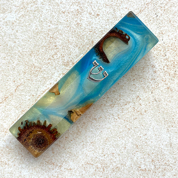 Blue Serenity - Olive Wood Mezuzah from Israel