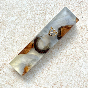 Shiny White Epoxy & Olive Wood Mezuzah Case