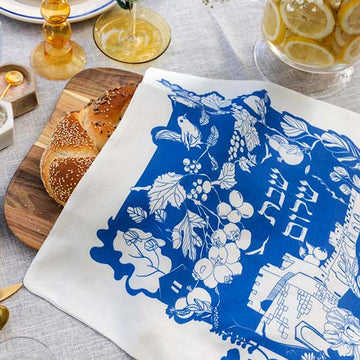 Light Blue "Shabbat Shalom" Challah Bread Cover