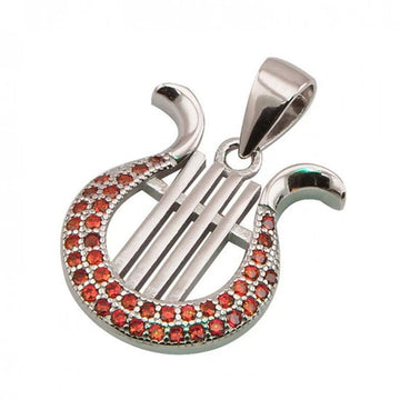 King David's Harp Pendant - 925 Silver & Red Swarovski Crystals