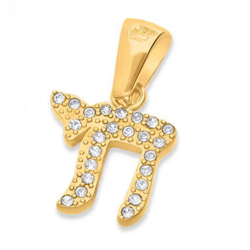 Gold & Swarovski Chai Pendant – Jewish Symbol of Life and Protection