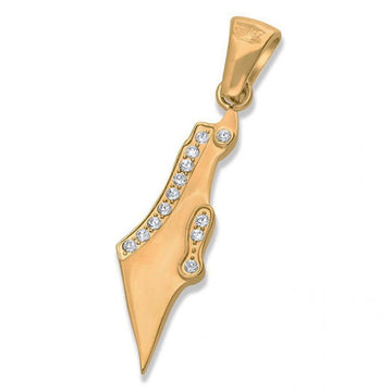 Gold Israel Map Necklace with white Swarovski Crystals