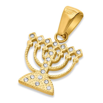 18K Gold Menorah Pendant Adorned with Swarovski Crystals