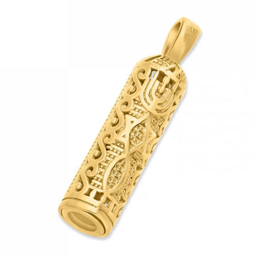 18K Gold Messianic Mezuzah Pendant with Sacred Scroll