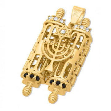 Luxury 18K Gold Openable Torah Pendant with Swarovski Crystals