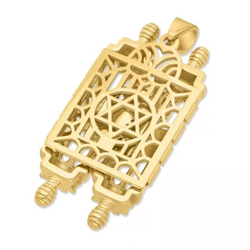 Elegant 18K Gold Torah Book Pendant with Star of David