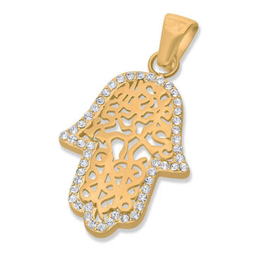 Luxurious Israeli Gold Hamsa Necklace with White Swarovski Crystals