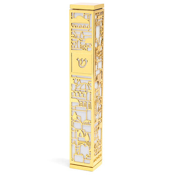 Luxurious White Mezuzah with Golden Jerusalem Motifs