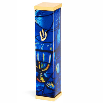 Marc Chagall's America Windows - Gold & Blue Square Mezuzah