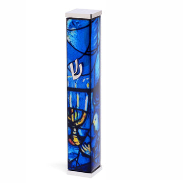 Marc Chagall's America Windows - Silver & Blue Square Mezuzah
