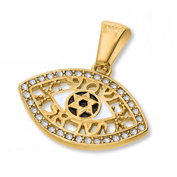 Jewish Necklace for Protection – Gold "Evil Eye" with Swarovski Stones Accents