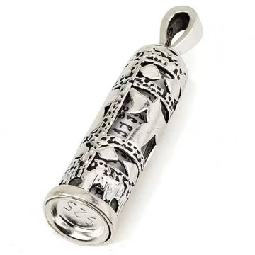 925 Silver Mezuzah Necklace with Ten Commandments Decor