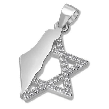 925 Silver Star of David Pendant with Israel Silhouette