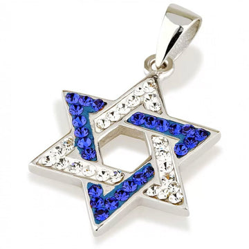 Modern 925 Silver Star of David Necklace with Swarovski Stones