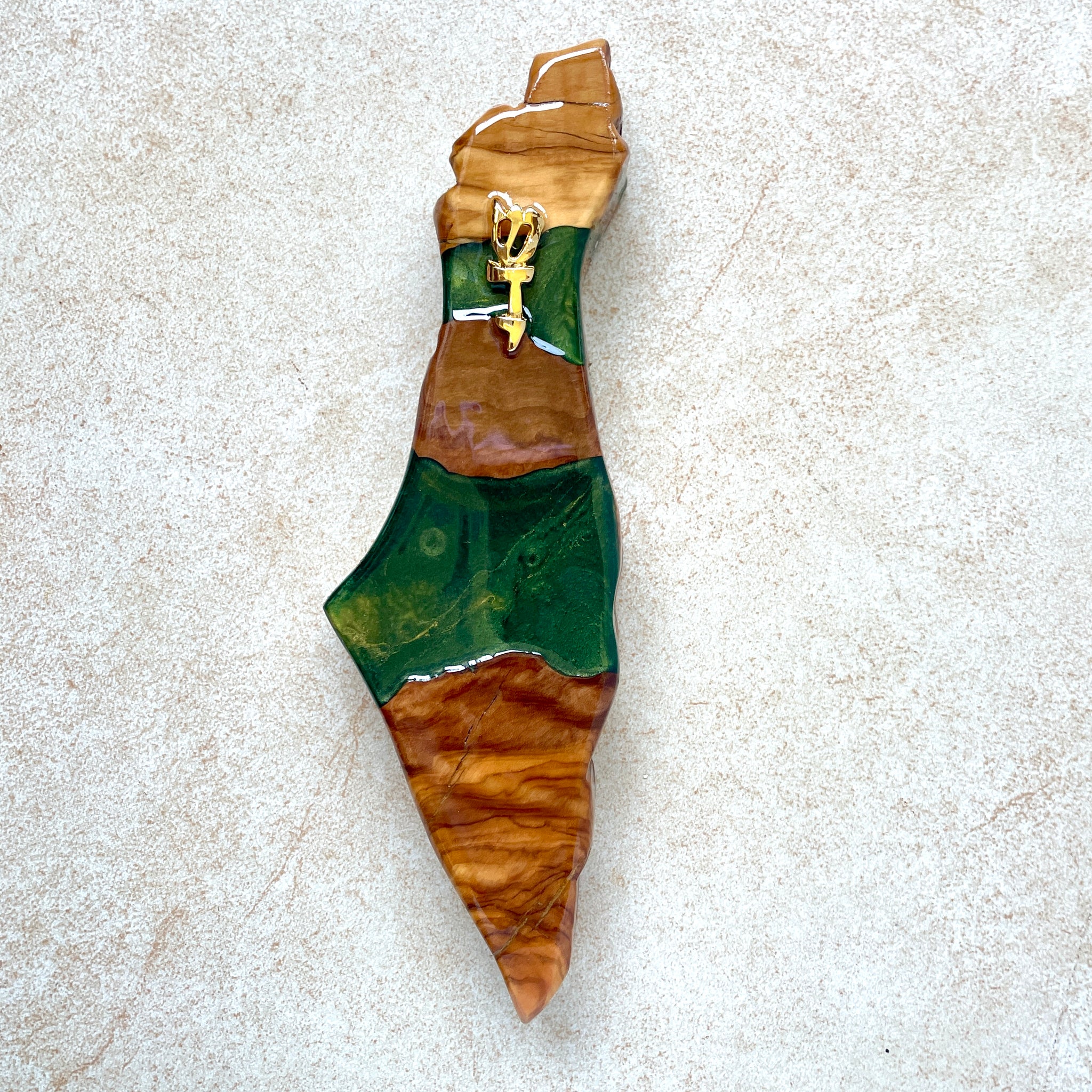 Emerald Harmony - Green Olive Wood Israel-Shaped Mezuzah Case