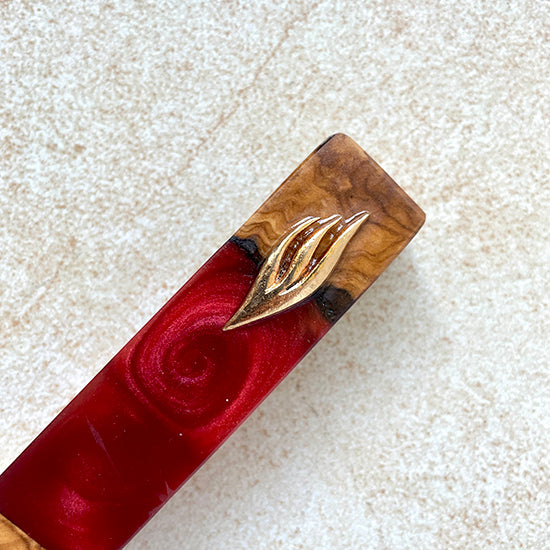 Golden Flame - Red Epoxy and Israeli Olive Wood Mezuzah Case