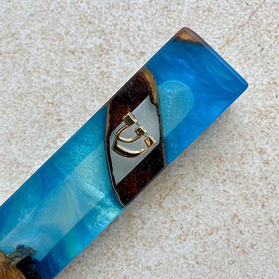 Celestial Cyan - Olive Wood Mezuzah in Turquoise