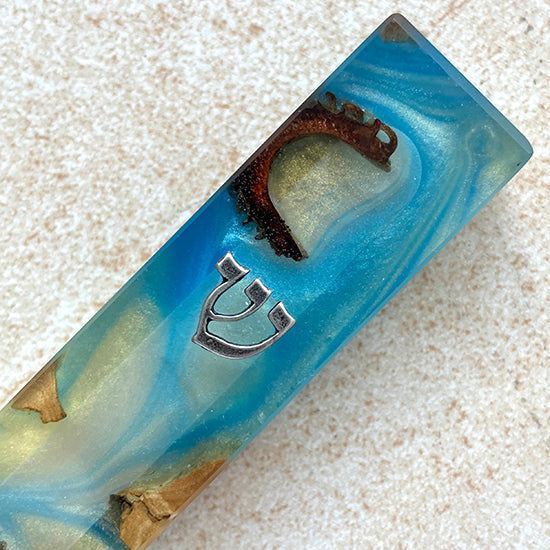 Blue Serenity - Olive Wood Mezuzah from Israel