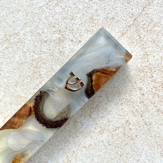 Shiny White Epoxy & Olive Wood Mezuzah Case